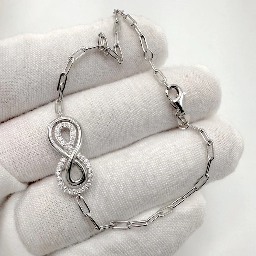 7” .925 Sterling Silver Infinity Style Cz Bracelet